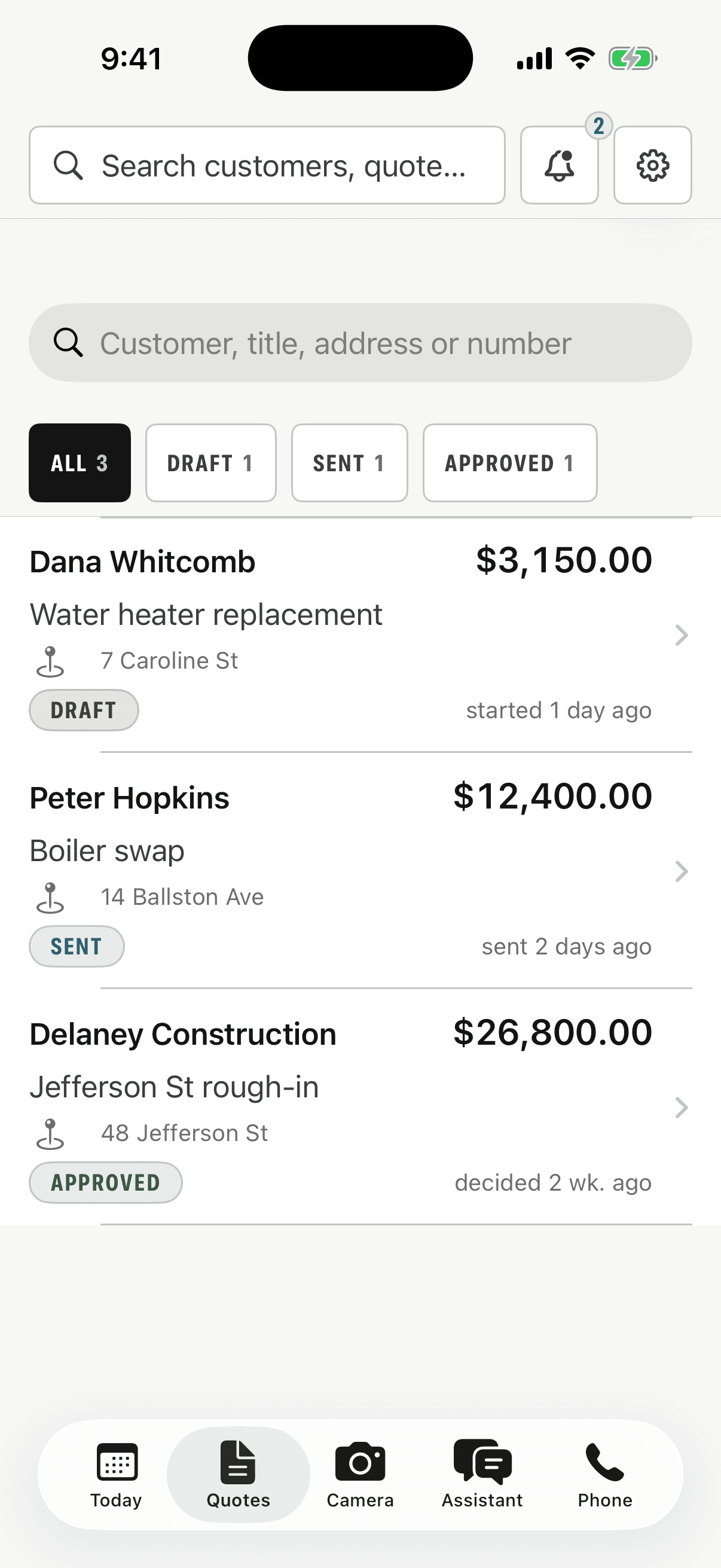 Quotes — Armstrong app screenshot with dummy data
